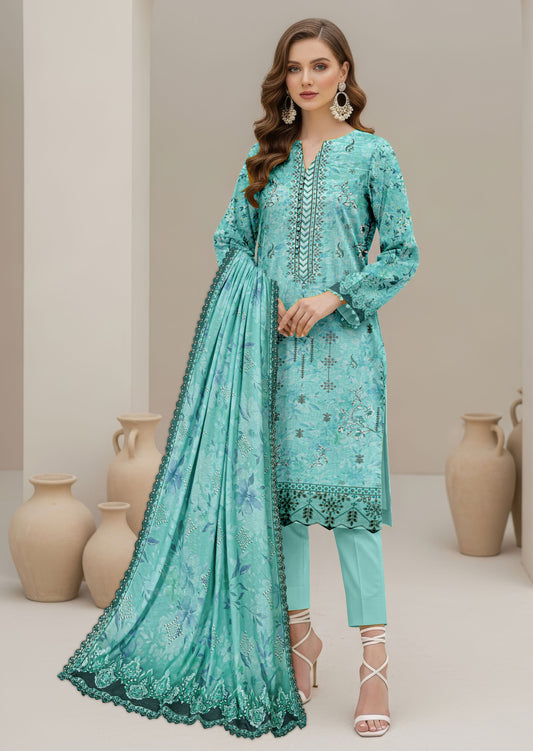 Abeeha-Exclusive 3 Piece Unstitched Embroidered Karandi Suit