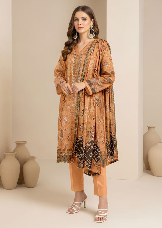 Abeeha-Exclusive 3 Piece Unstitched Embroidered Karandi Suit