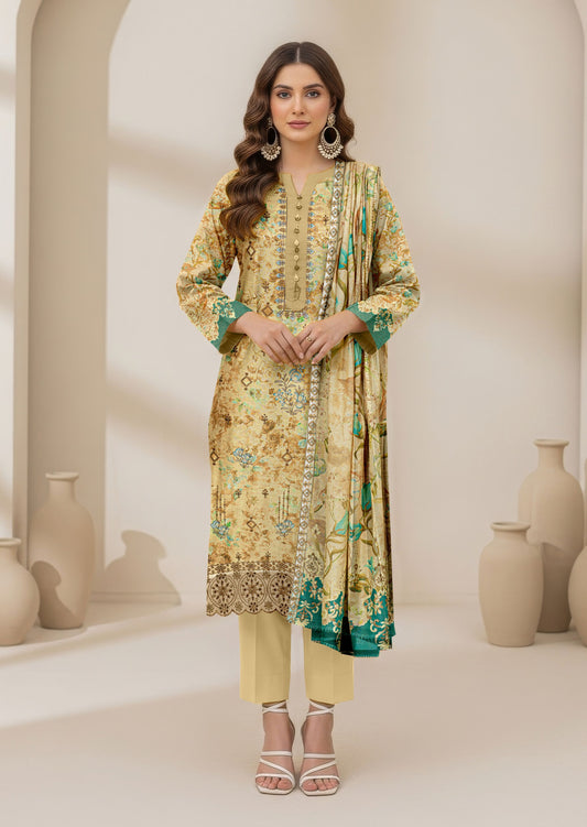 Abeeha-Exclusive 3 Piece Unstitched Embroidered Karandi Suit