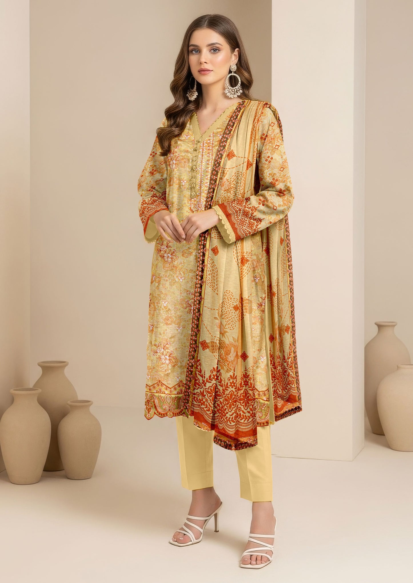 Abeeha-Exclusive 3 Piece Unstitched Embroidered Karandi Suit