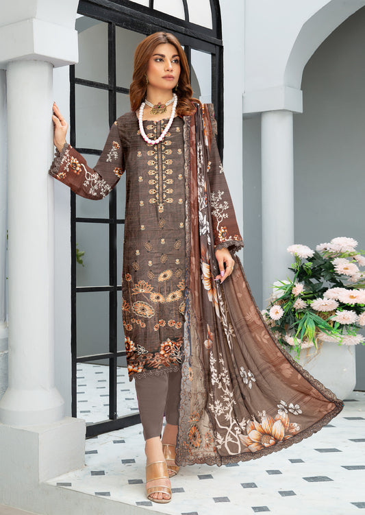 Mahnoor – Exclusive 3 Piece Unstitched Embroidered Viscose Suit