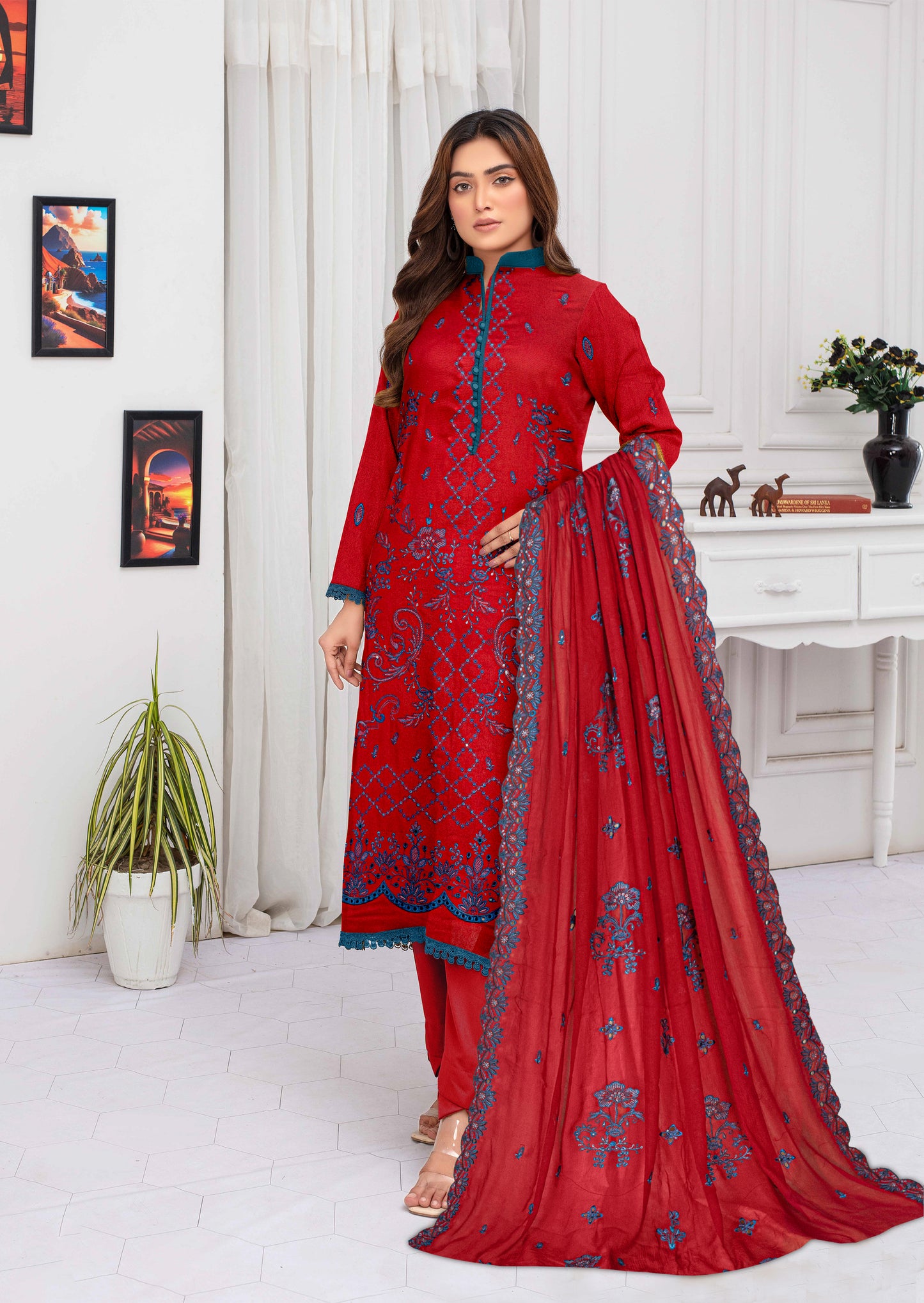 Gul Badan-Exclusive 3 Piece Unstitched Embroidered Karandi Suit
