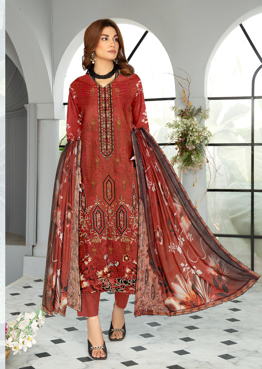 Mahnoor – Exclusive 3 Piece Unstitched Embroidered Viscose Suit