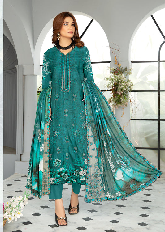 Mahnoor – Exclusive 3 Piece Unstitched Embroidered Viscose Suit