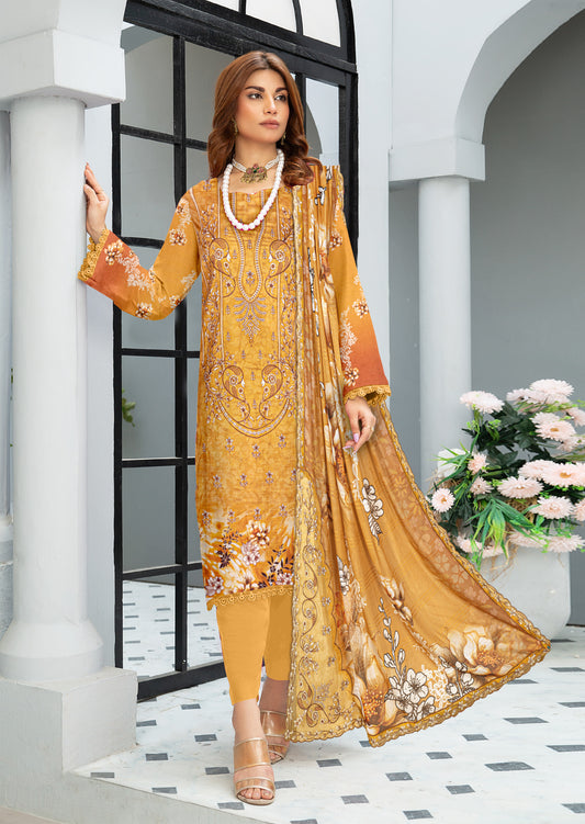 Mahnoor – Exclusive 3 Piece Unstitched Embroidered Viscose Suit