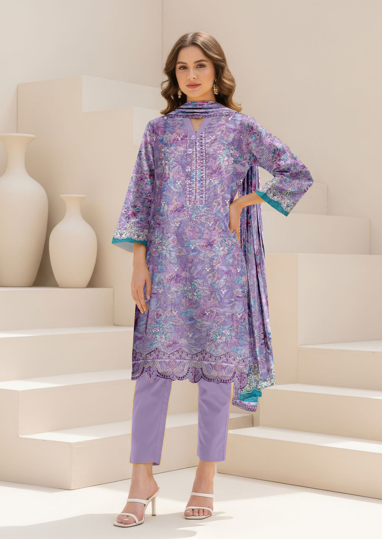 Abeeha-Exclusive 3 Piece Unstitched Embroidered Karandi Suit