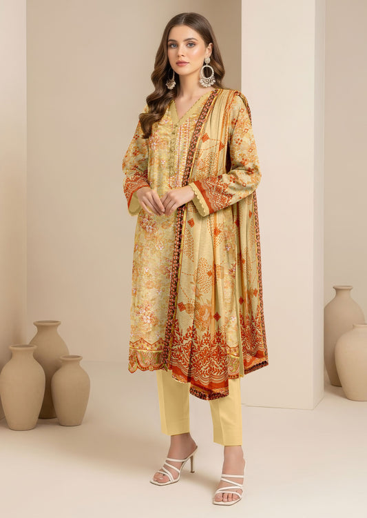 Abeeha-Exclusive 3 Piece Unstitched Embroidered Karandi Suit