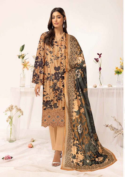 Gulmeena-Exclusive 3 Piece Unstitched Embroidered Winter Dora Suit