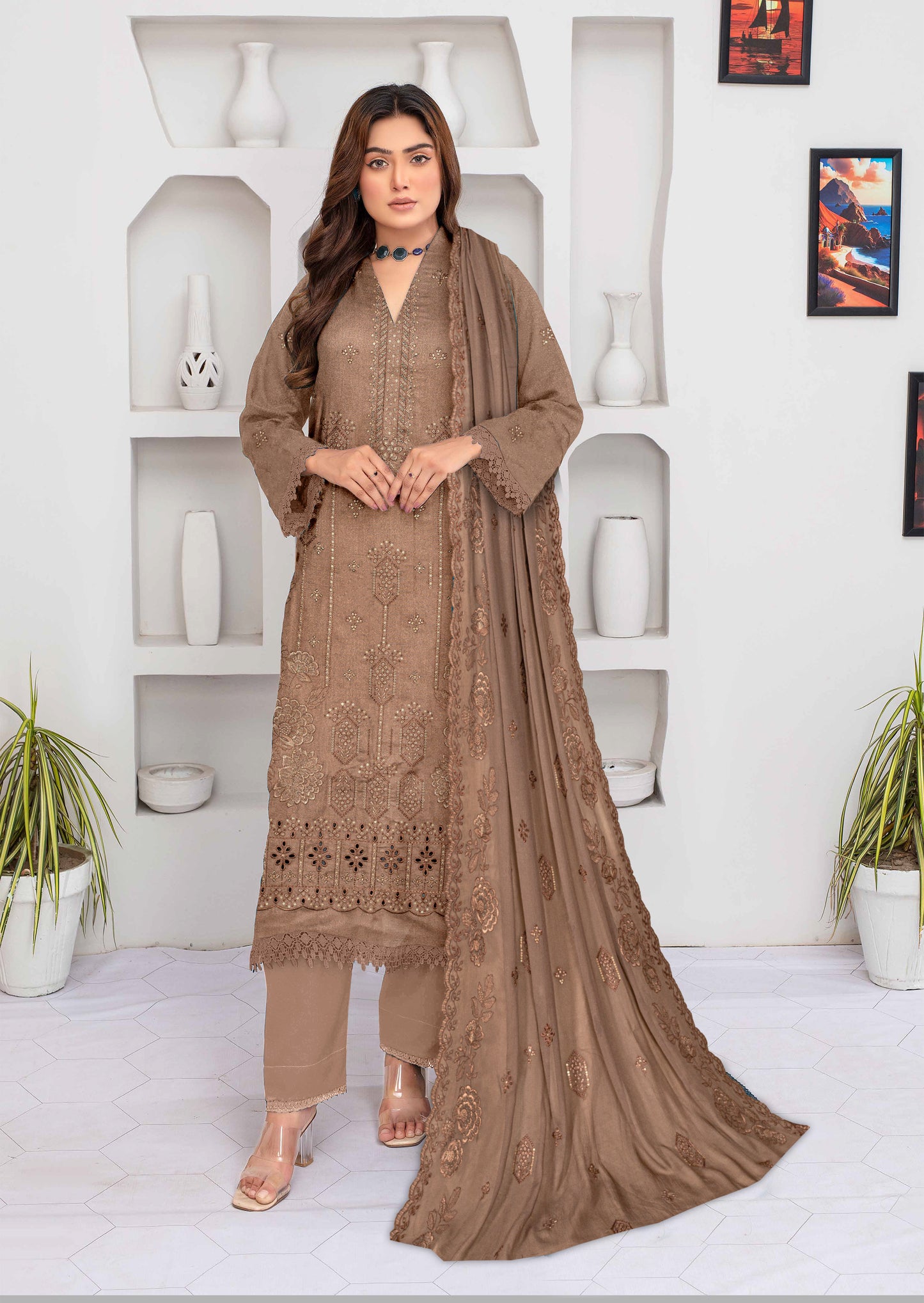 Gul Badan-Exclusive 3 Piece Unstitched Embroidered Karandi Suit